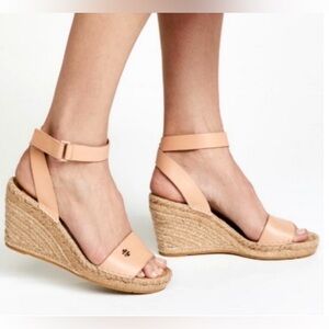 Tory Burch Tan Leather Bima 2 Espadrille Wedge ankle strap Sandals Sz-8M.  U